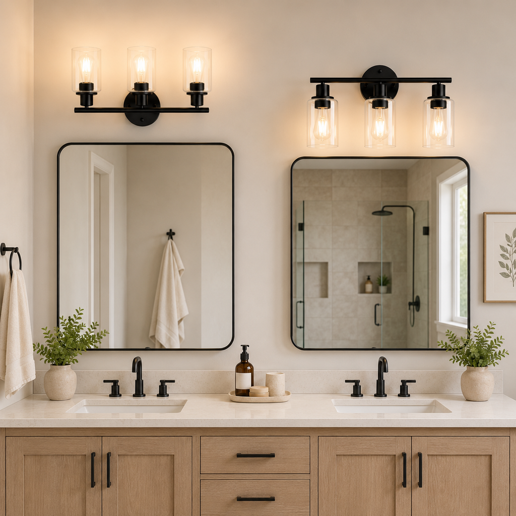 Black 3-Light Glass Vanity Light