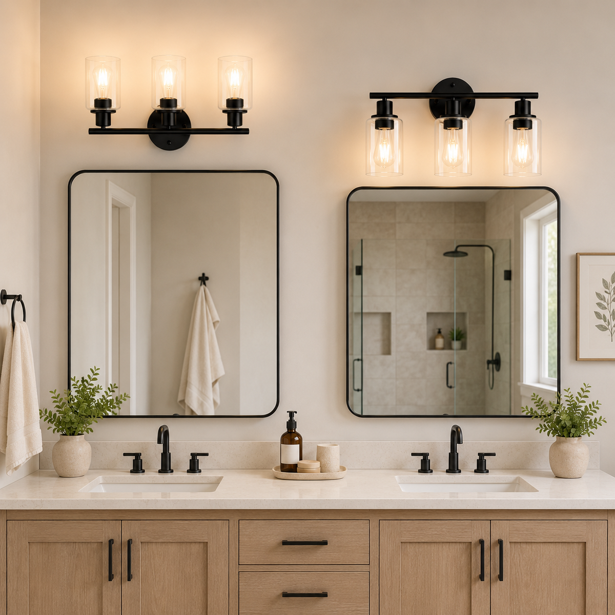 Black 3-Light Glass Vanity Light