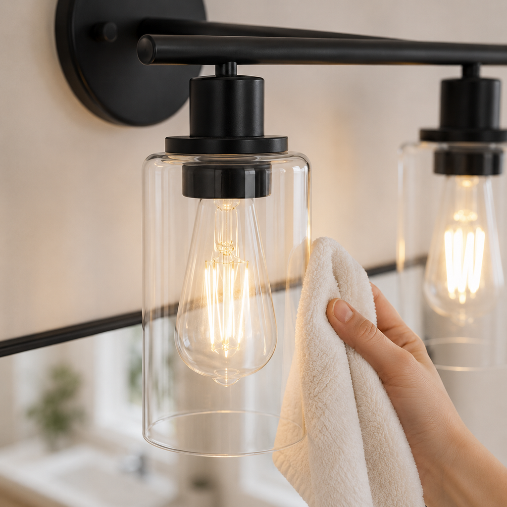 Black 3-Light Glass Vanity Light