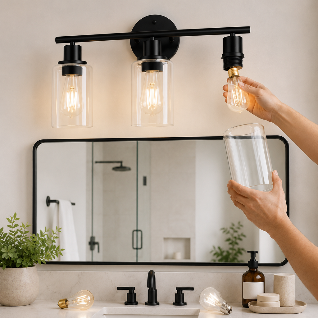 Black 3-Light Glass Vanity Light