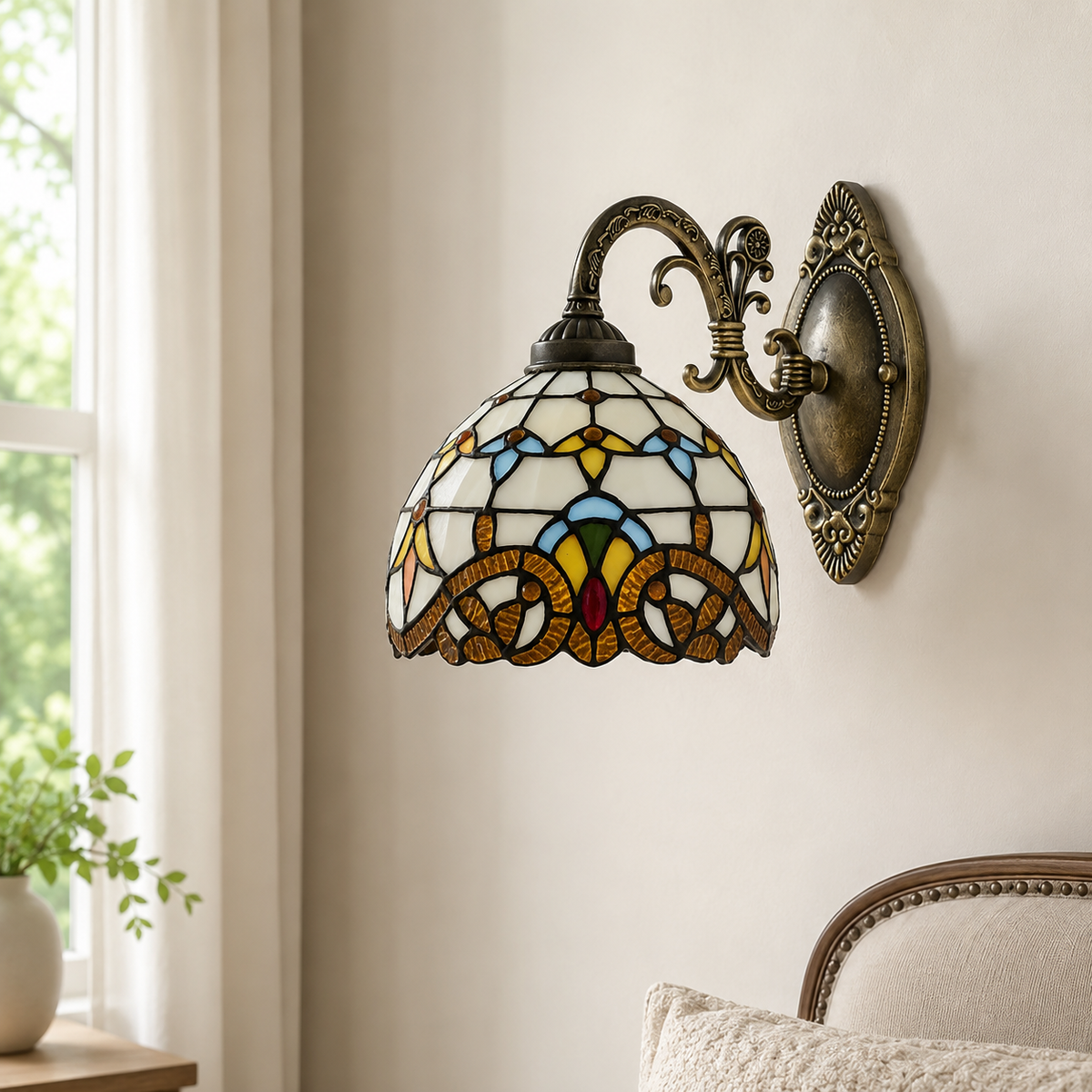 Tiffany-Style Stained Glass Wall Lamp