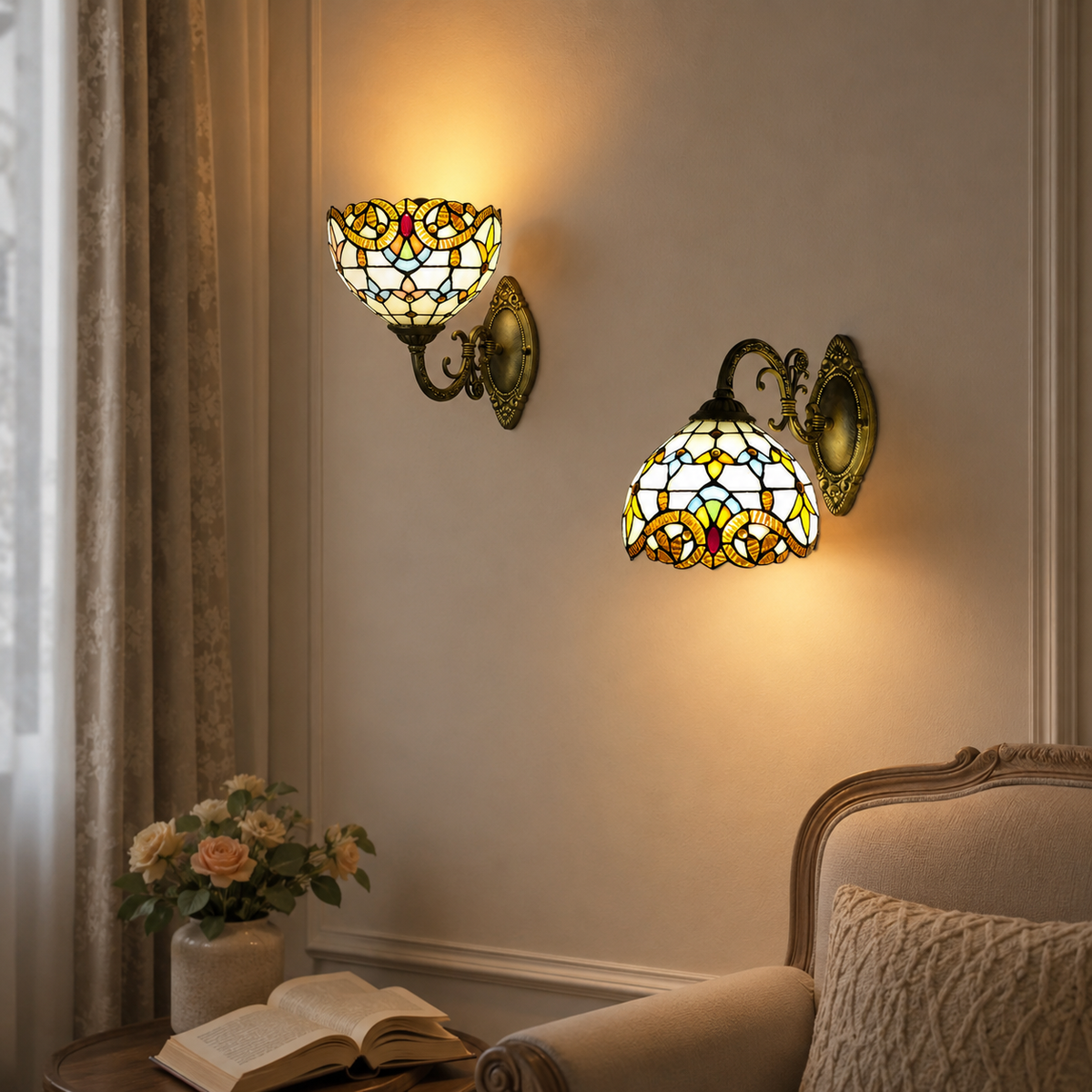 Tiffany-Style Stained Glass Wall Lamp