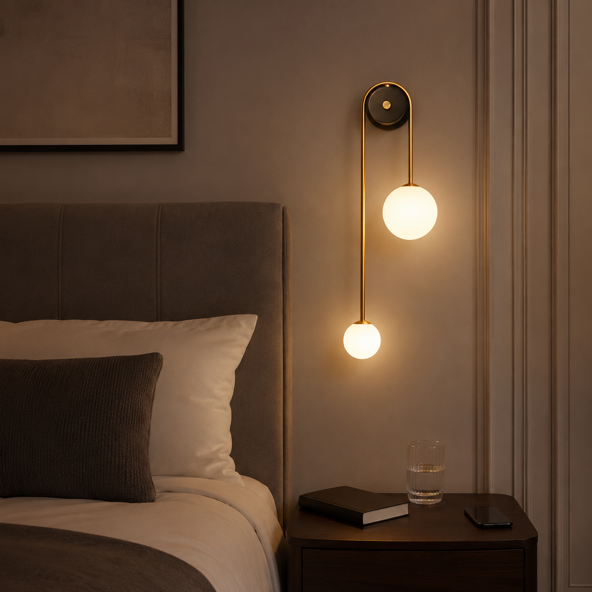 Mid-Century Gold Double Globe Wall Sconce