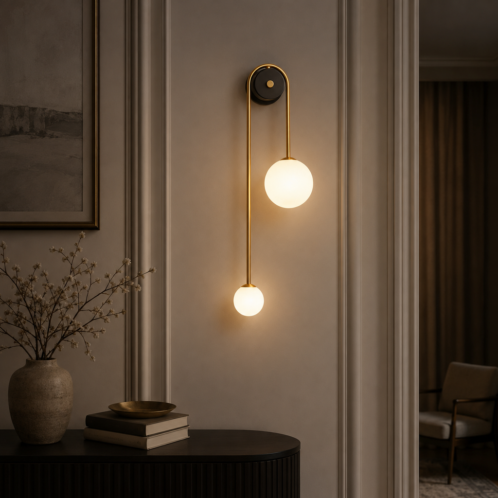 Mid-Century Gold Double Globe Wall Sconce