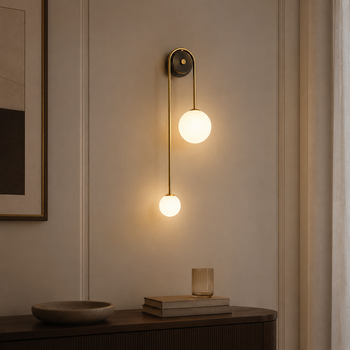 Mid-Century Gold Double Globe Wall Sconce