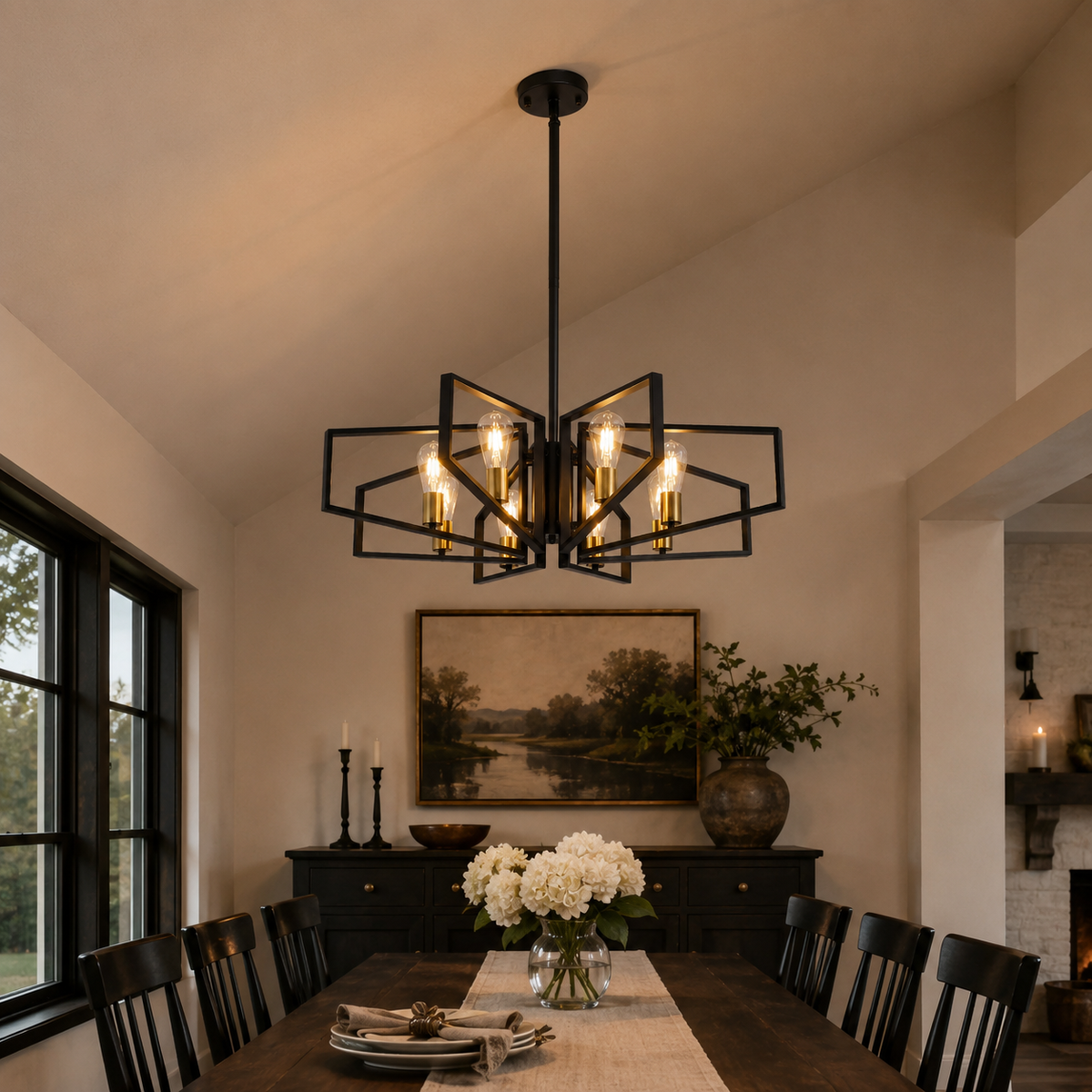Black and Gold Geometric 8-Light Chandelier
