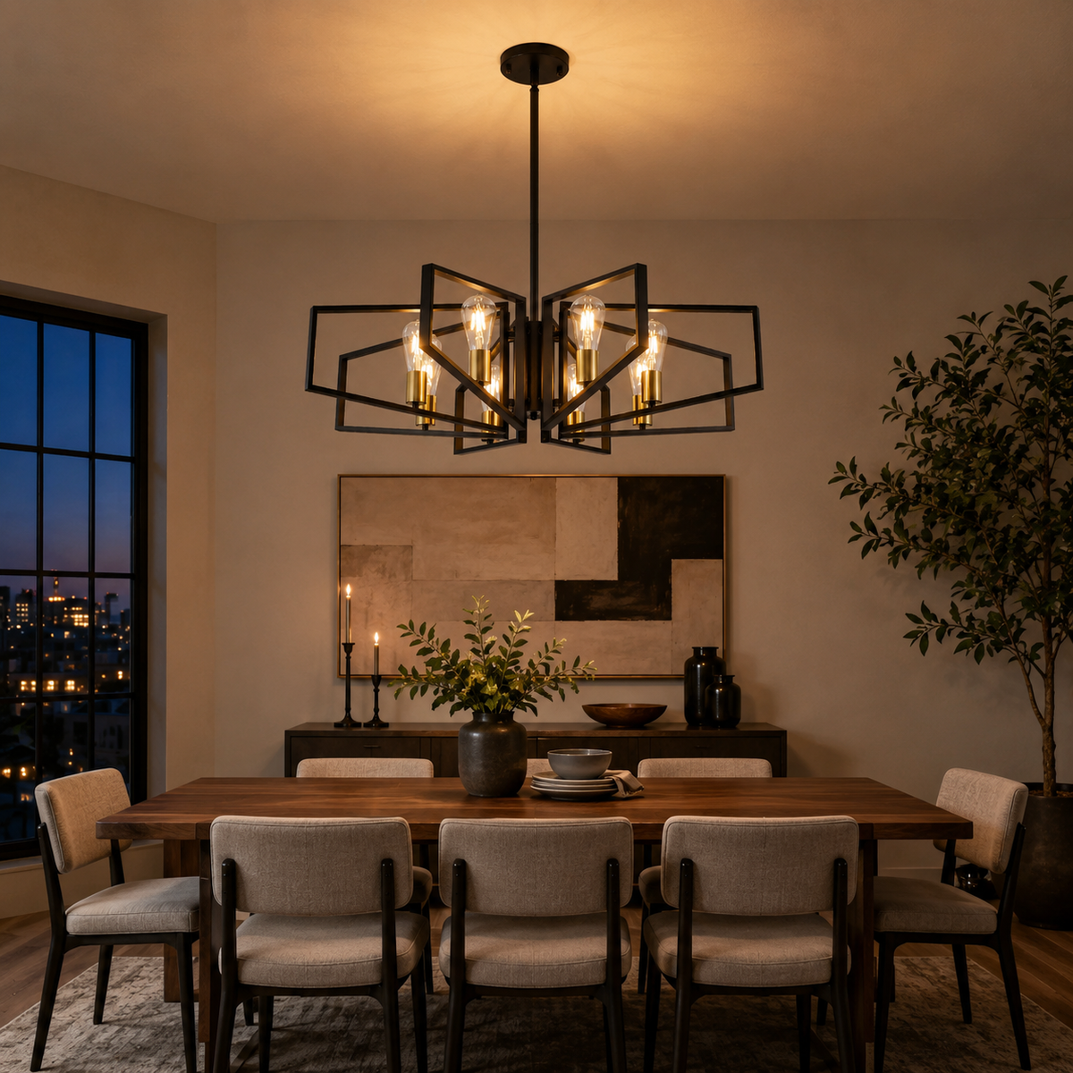 Black and Gold Geometric 8-Light Chandelier