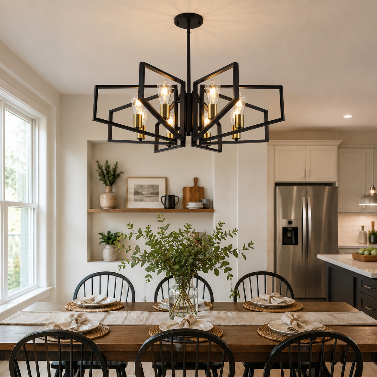Black and Gold Geometric 8-Light Chandelier