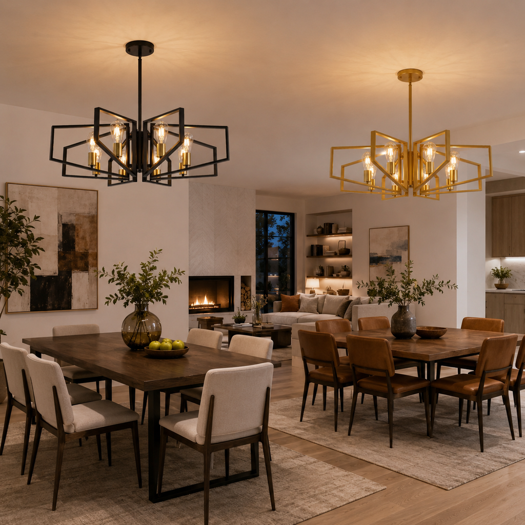 Black and Gold Geometric 8-Light Chandelier