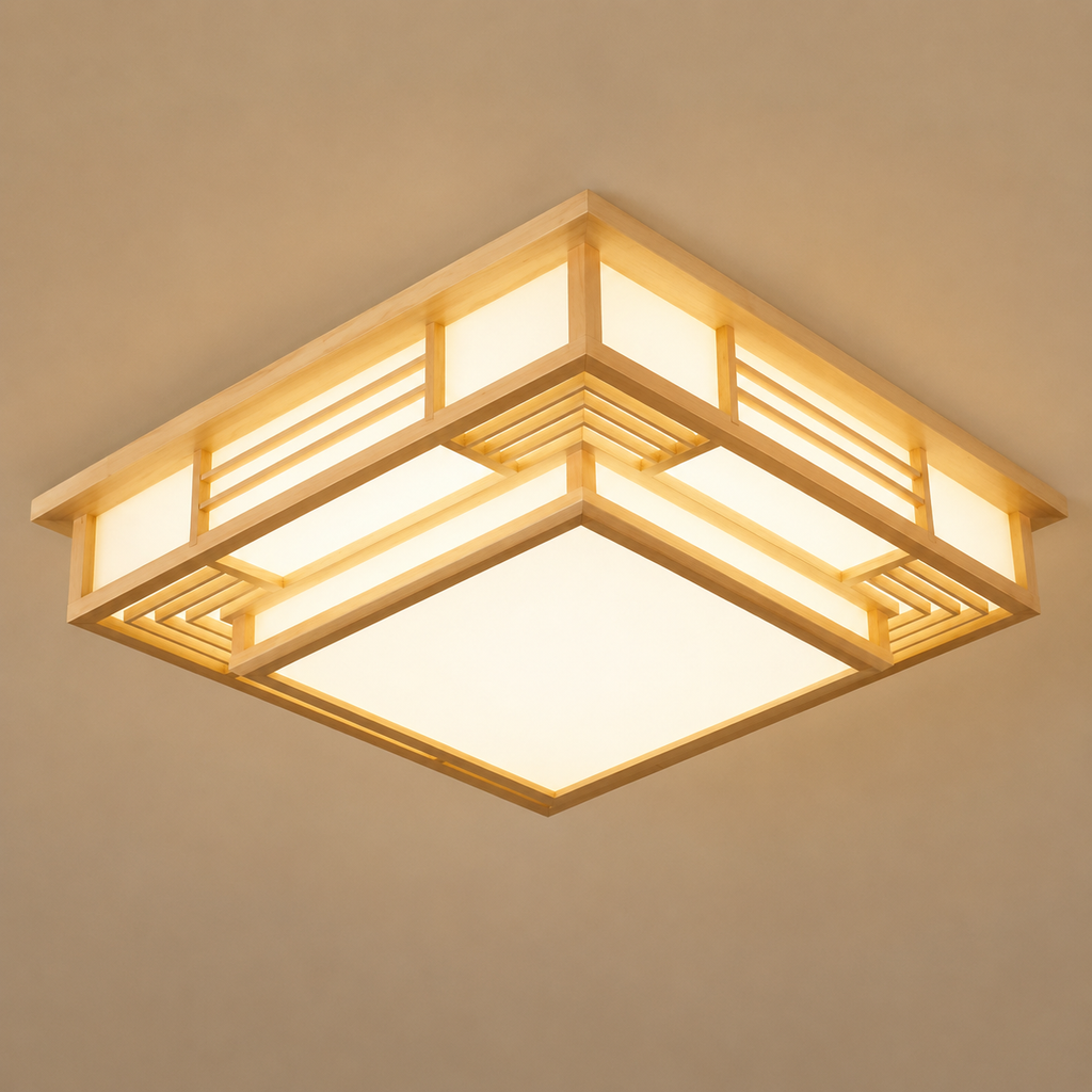 Japandi Solid Wood Flush Mount Ceiling Light