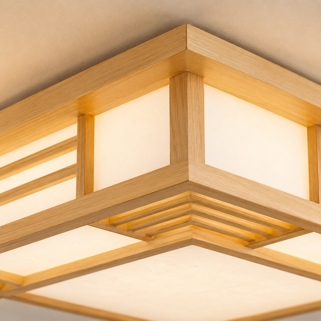 Japandi Solid Wood Flush Mount Ceiling Light