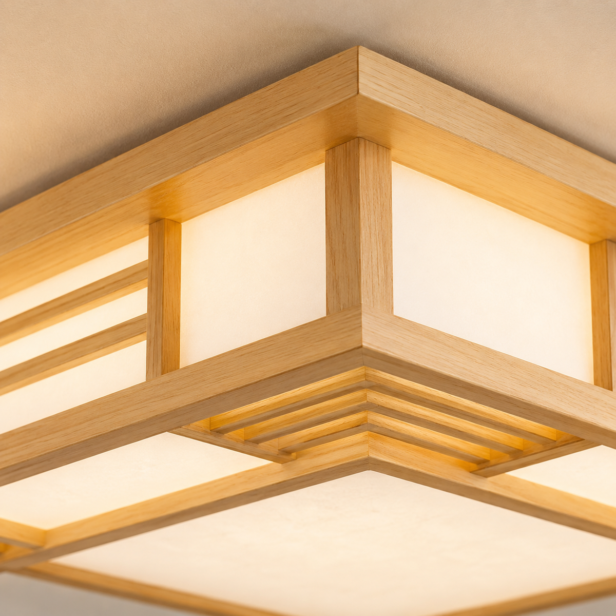 Japandi Solid Wood Flush Mount Ceiling Light