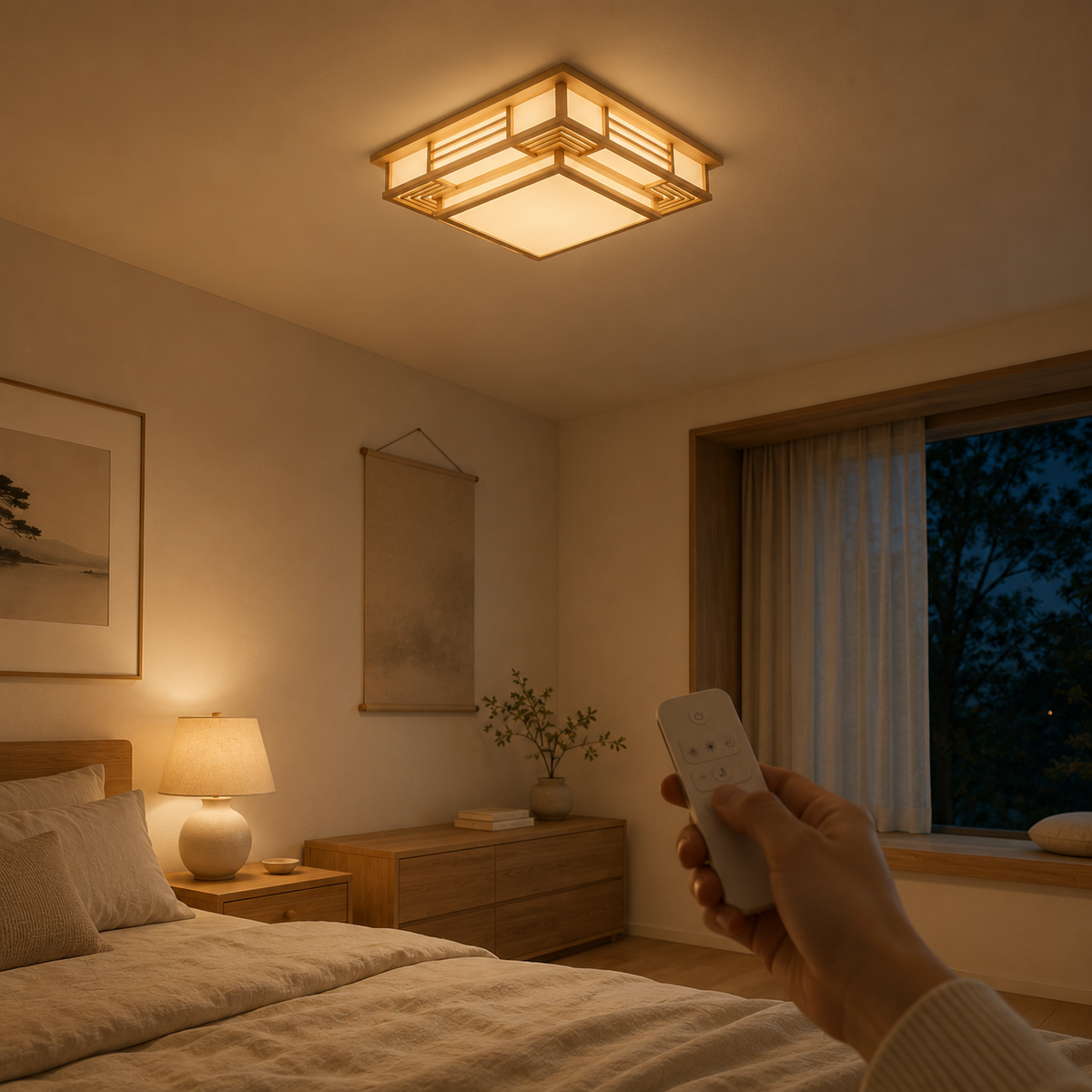 Japandi Solid Wood Flush Mount Ceiling Light
