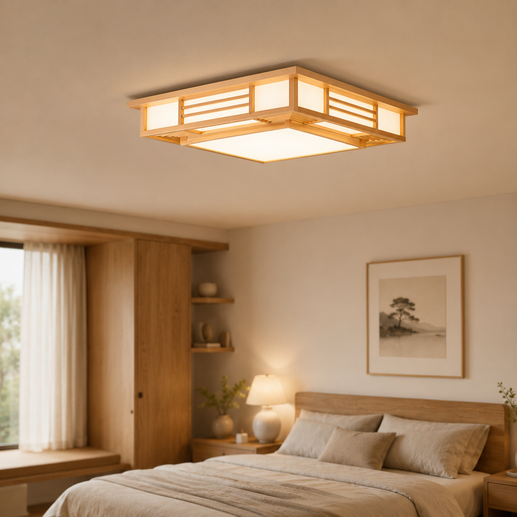 Japandi Solid Wood Flush Mount Ceiling Light