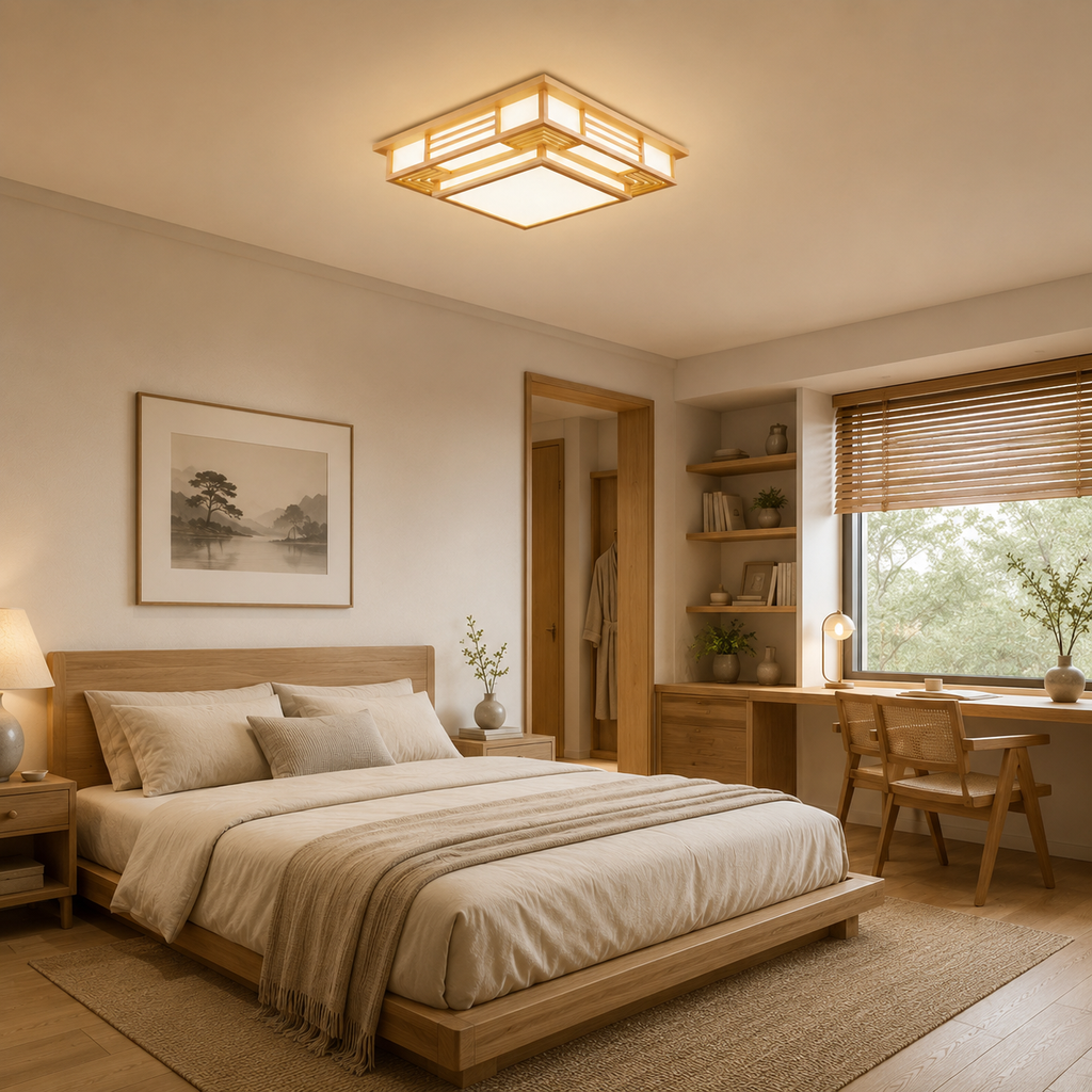 Japandi Solid Wood Flush Mount Ceiling Light