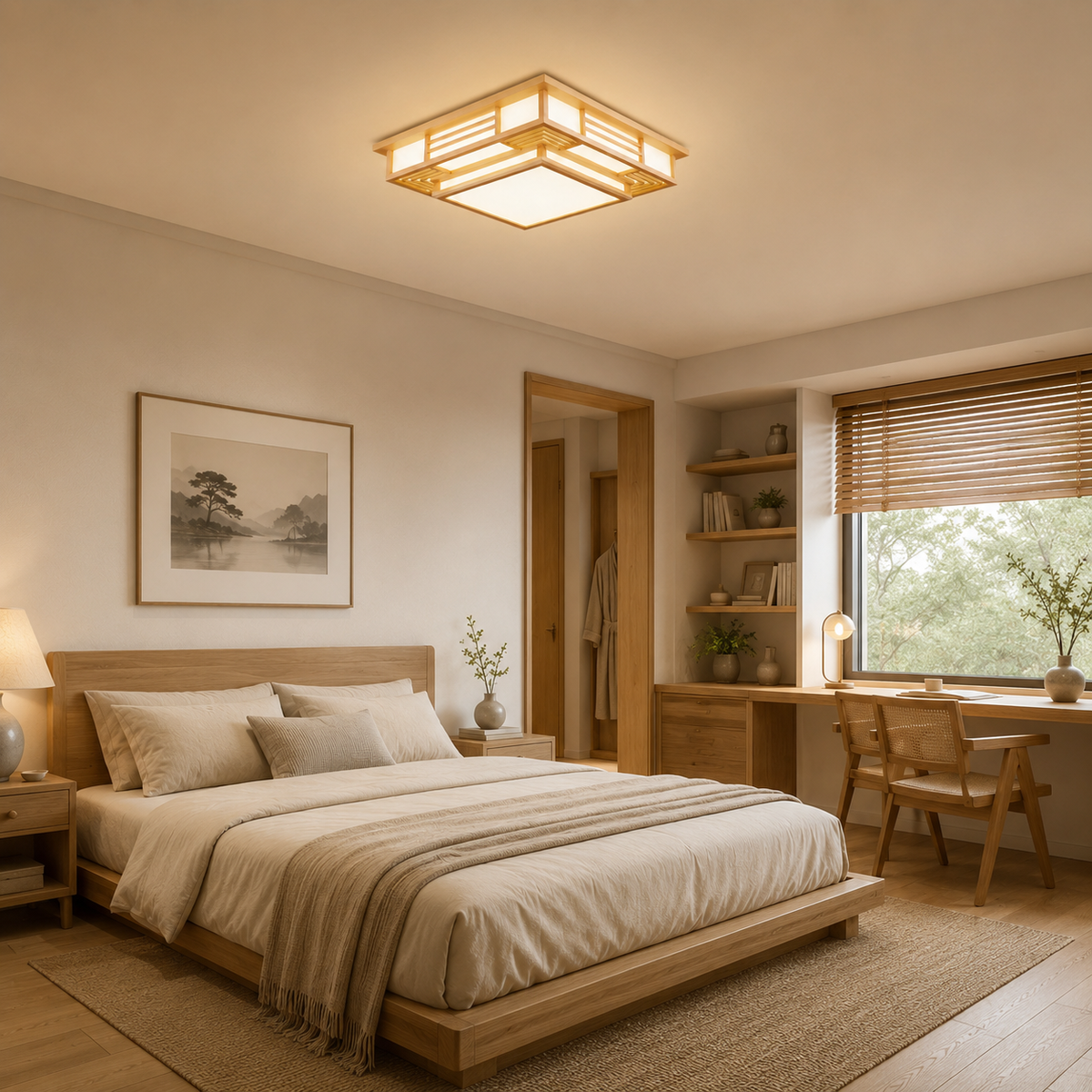 Japandi Solid Wood Flush Mount Ceiling Light