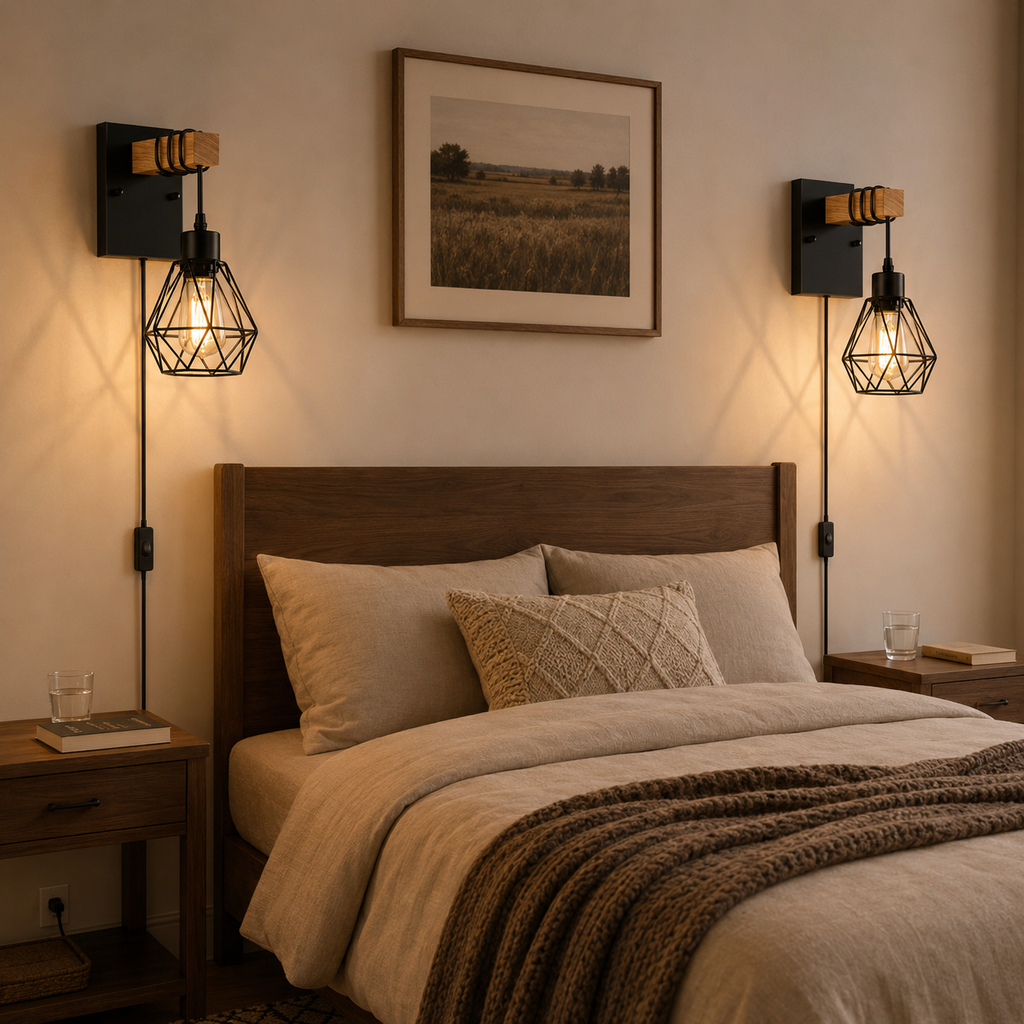 Plug-In Wood Wall Sconce Set of 2