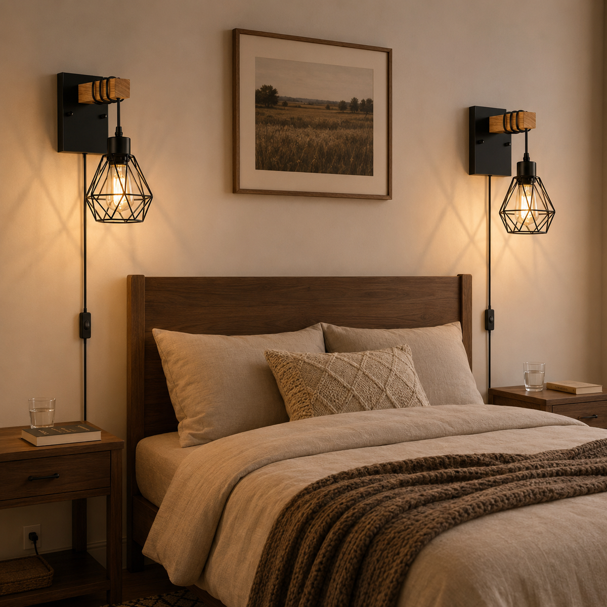 Plug-In Wood Wall Sconce Set of 2