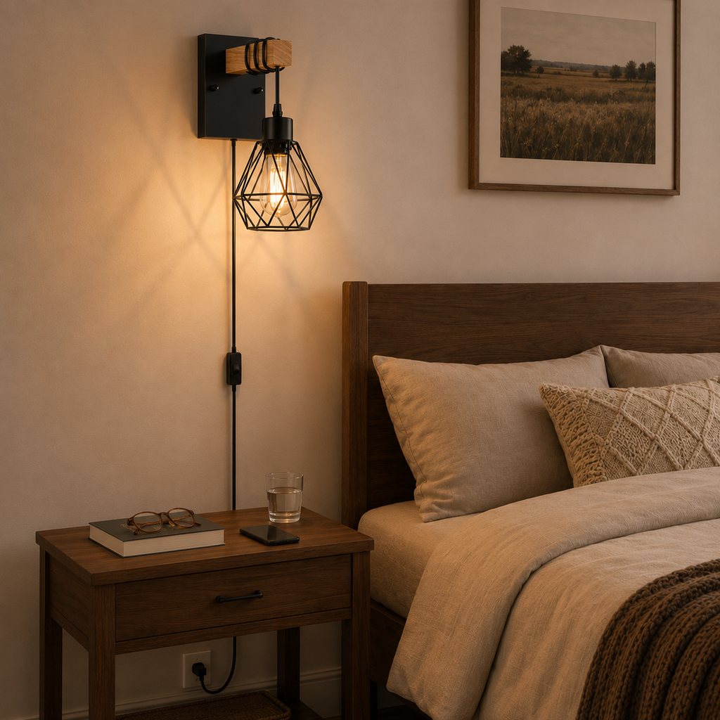 Plug-In Wood Wall Sconce Set of 2