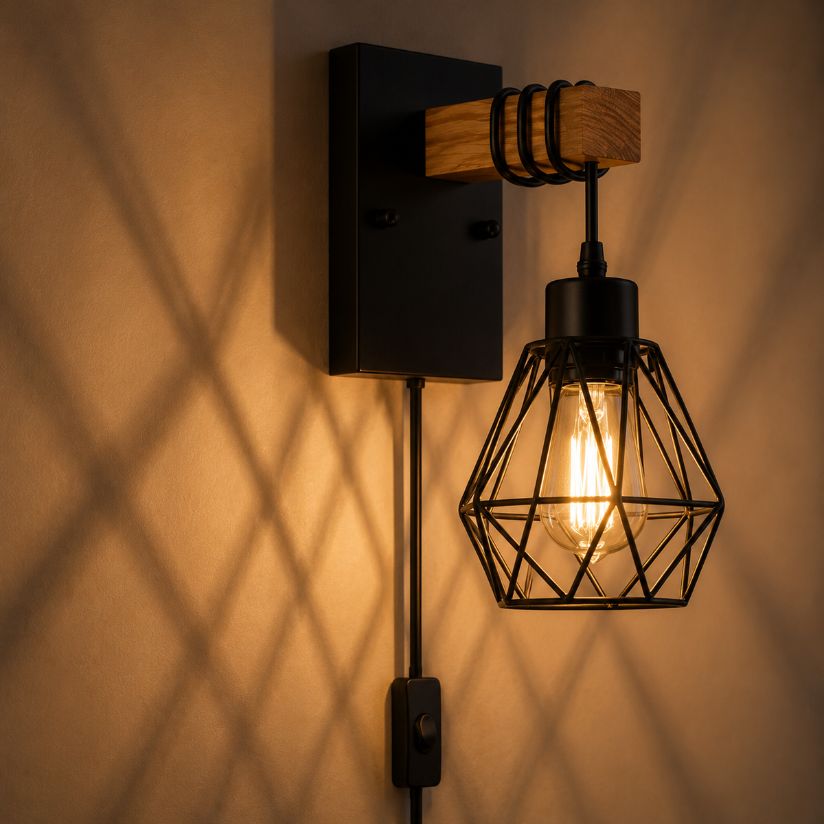 Plug-In Wood Wall Sconce Set of 2