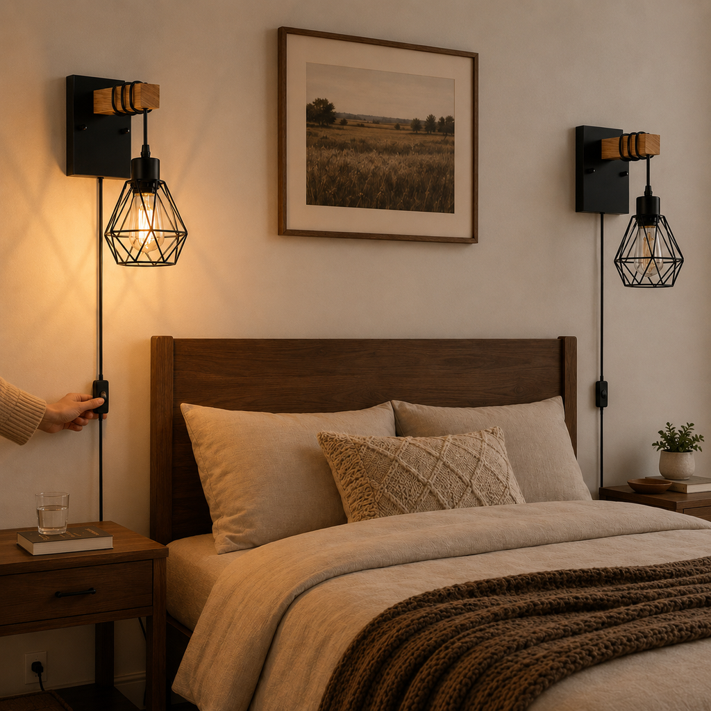 Plug-In Wood Wall Sconce Set of 2
