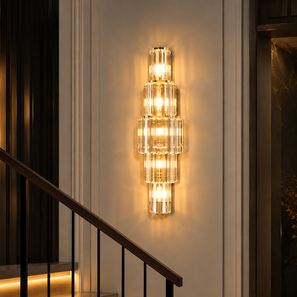 Tiered Crystal Column Wall Sconce