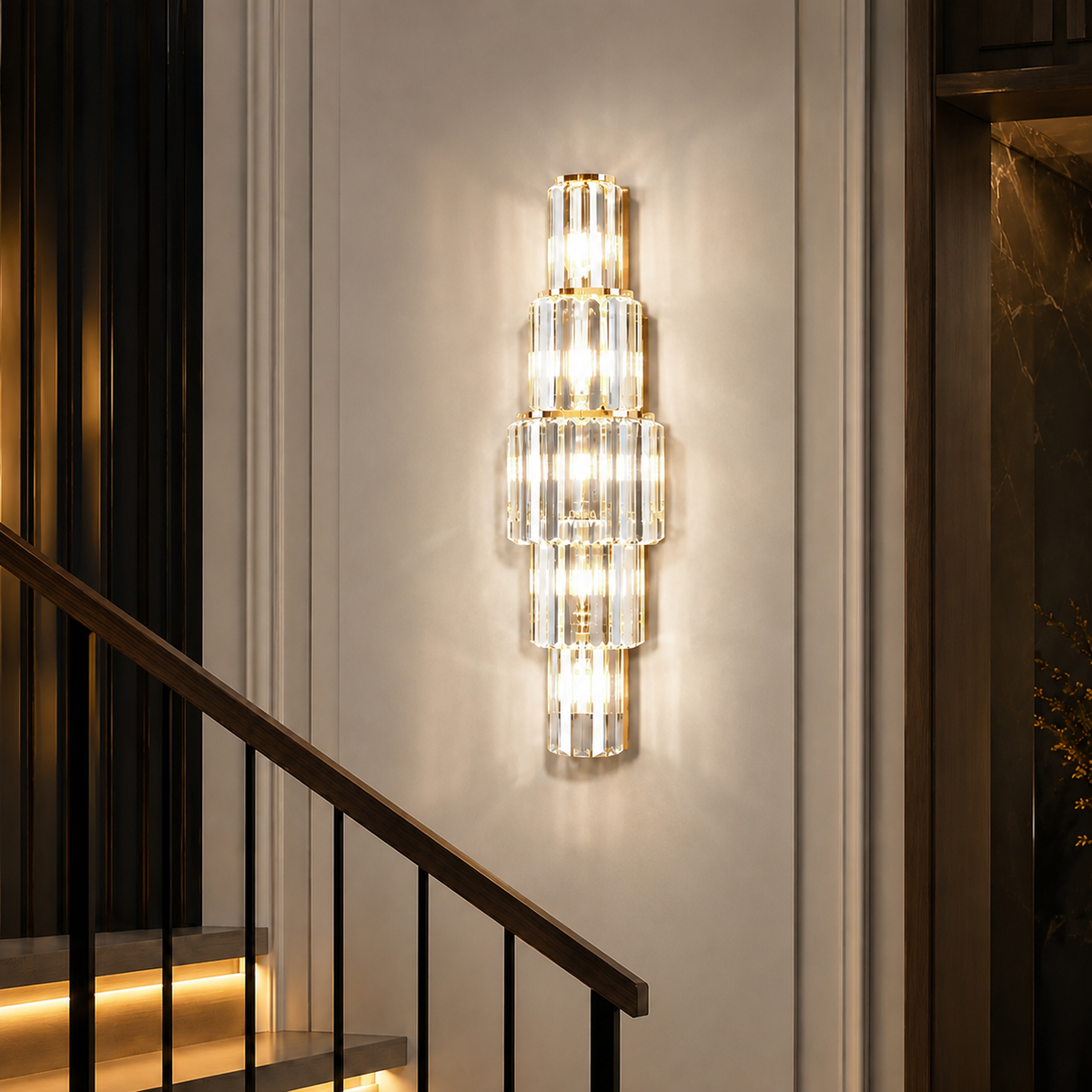 Tiered Crystal Column Wall Sconce