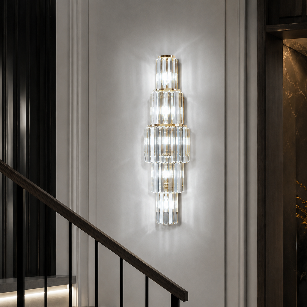 Tiered Crystal Column Wall Sconce