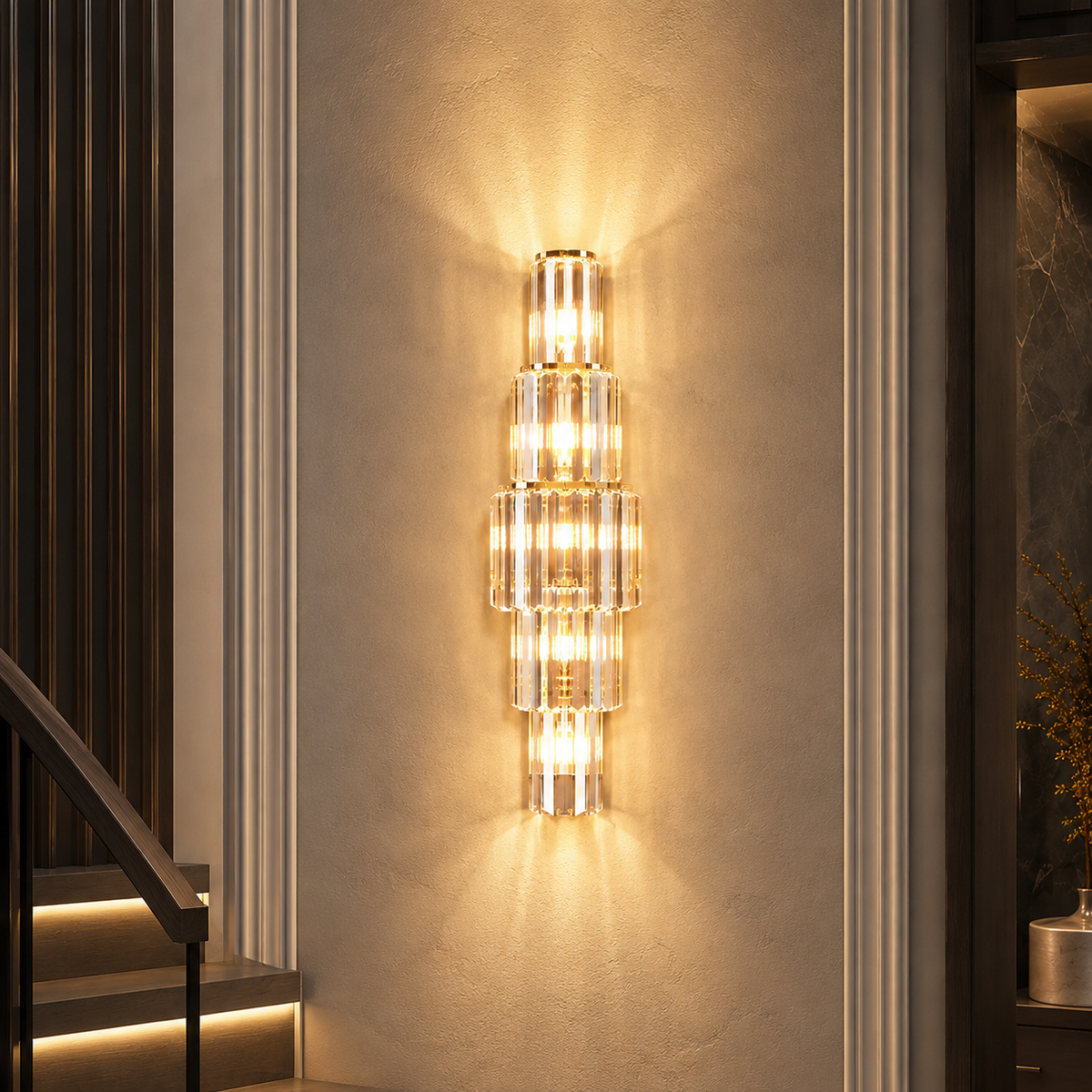 Tiered Crystal Column Wall Sconce