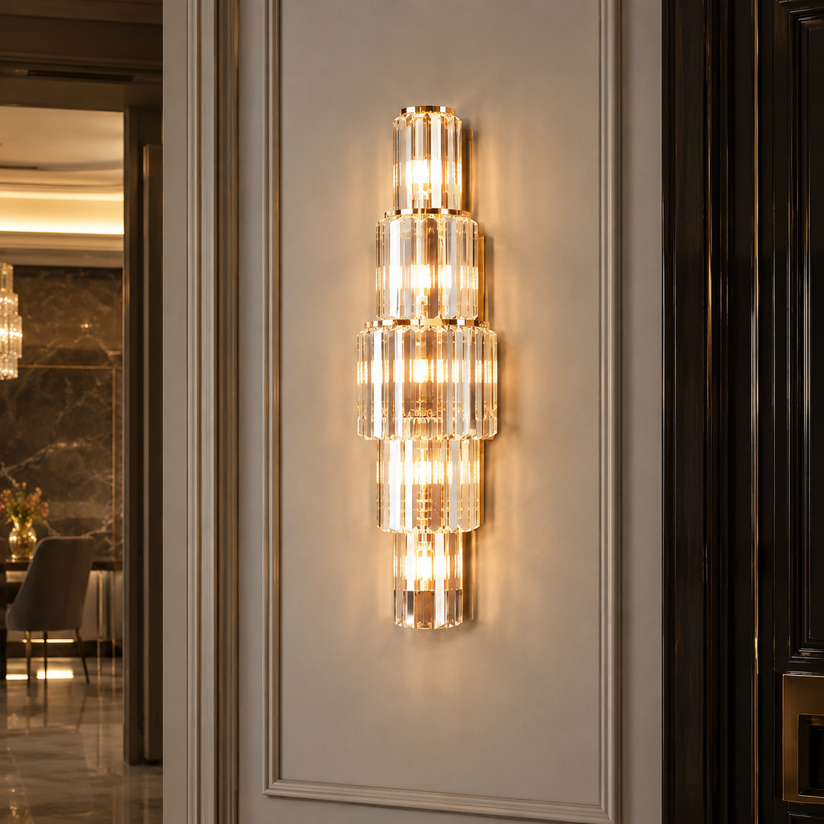 Tiered Crystal Column Wall Sconce
