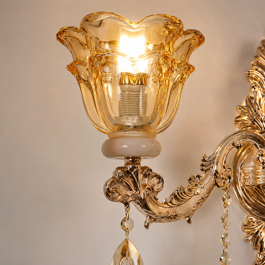 Antique Gold Crystal Floral Wall Sconce