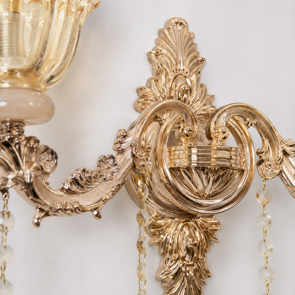 Antique Gold Crystal Floral Wall Sconce