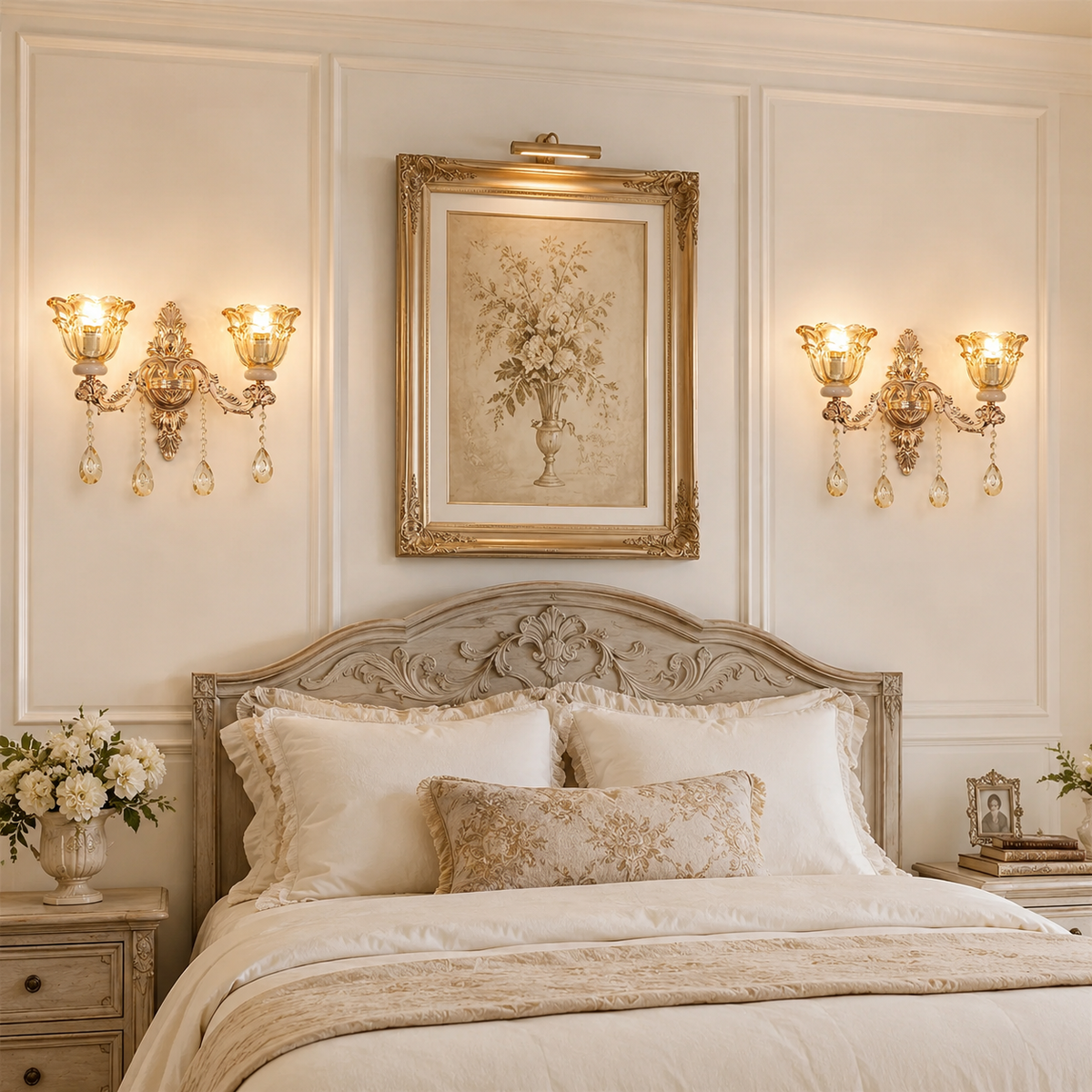 Antique Gold Crystal Floral Wall Sconce