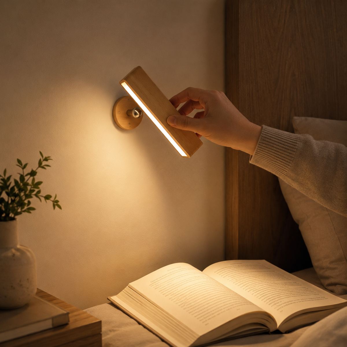 Rotating Beech Wood Rechargeable Wall Light