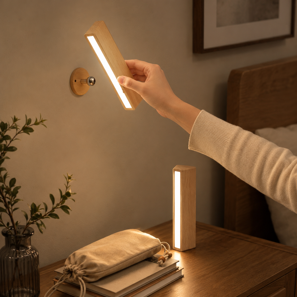 Rotating Beech Wood Rechargeable Wall Light