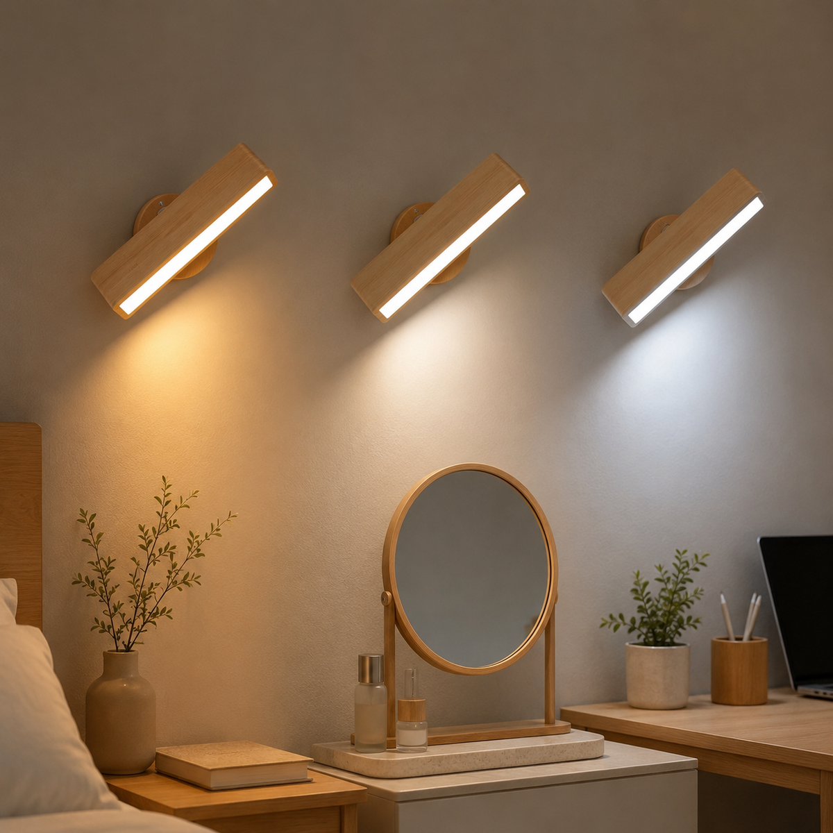 Rotating Beech Wood Rechargeable Wall Light