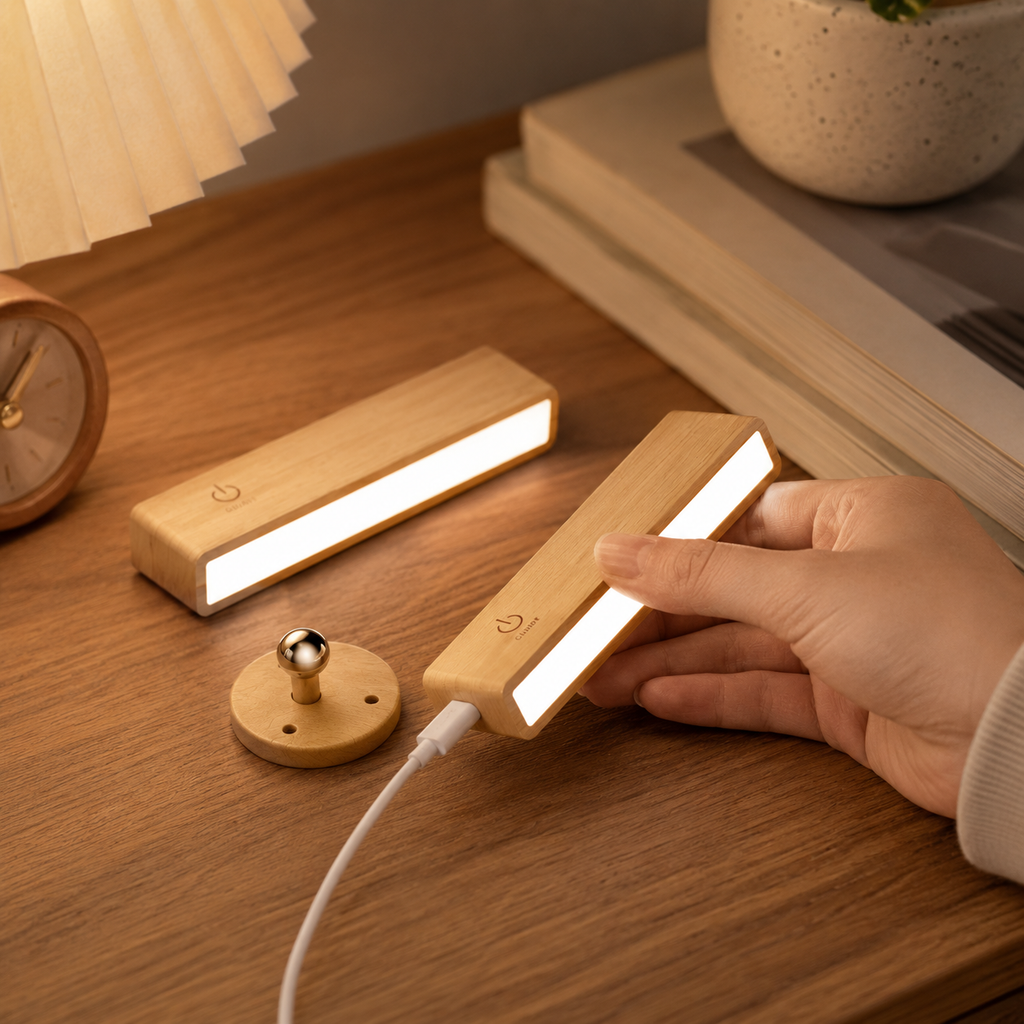 Rotating Beech Wood Rechargeable Wall Light