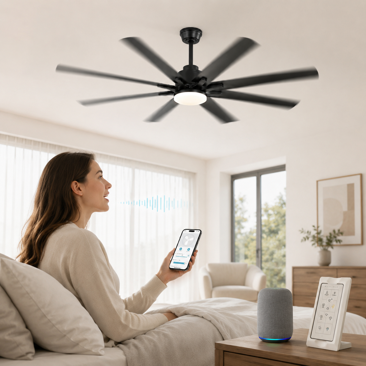52-Inch 8-Blade Smart Ceiling Fan with LED Light