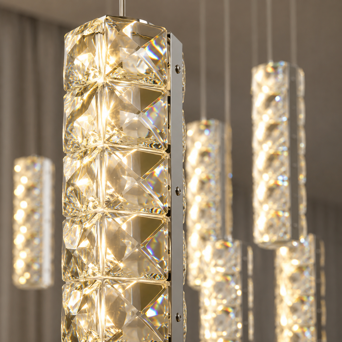 6-Light Crystal Column Cluster Pendant