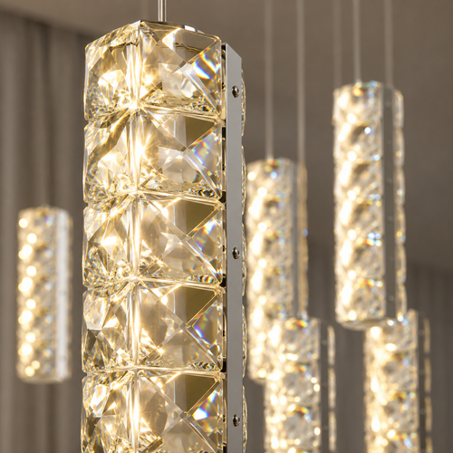 6-Light Crystal Column Cluster Pendant