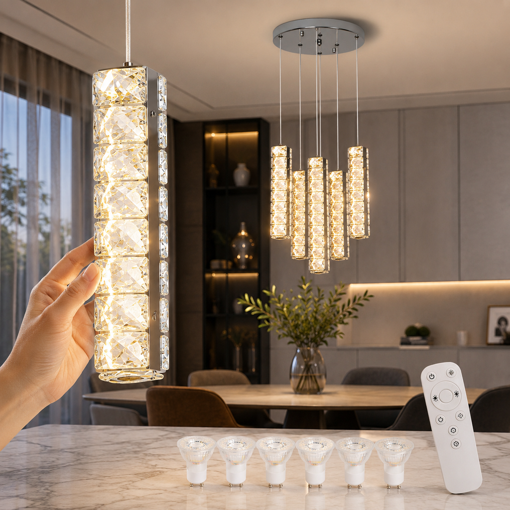 6-Light Crystal Column Cluster Pendant