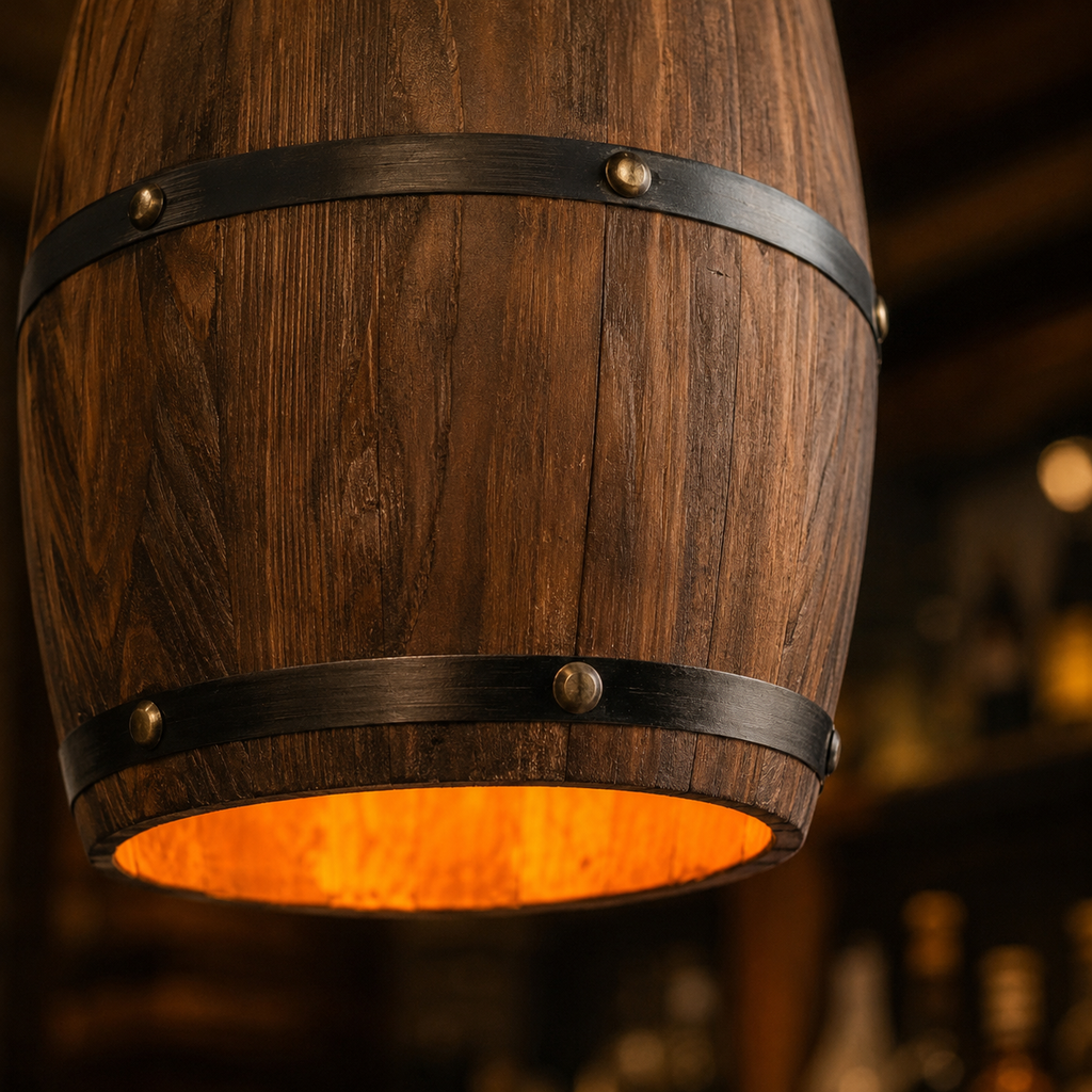 Rustic Wood Wine Barrel Pendant Light