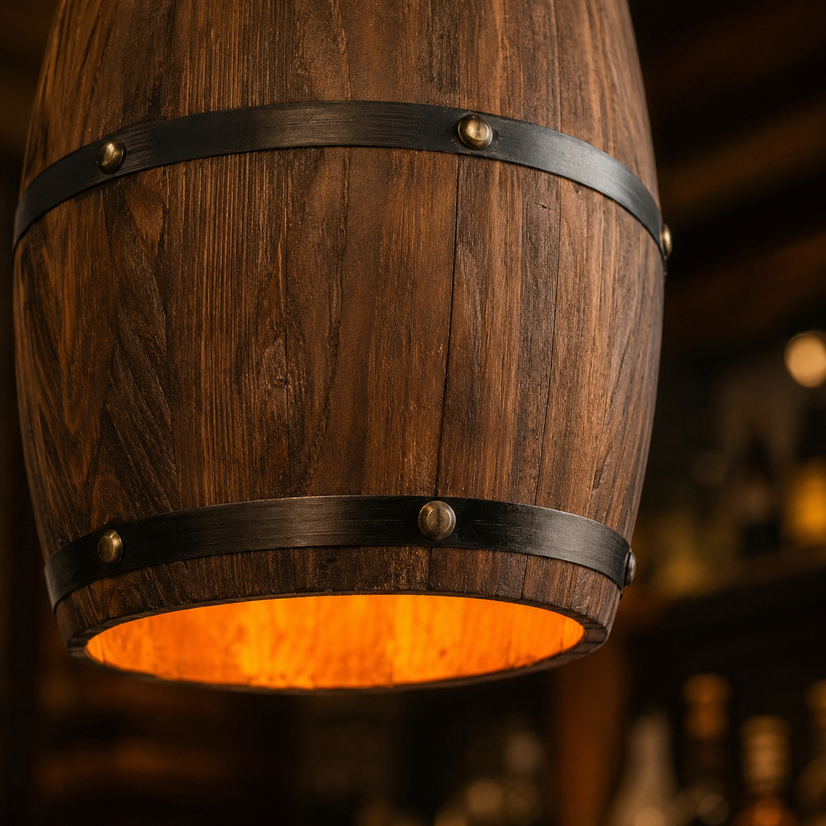 Rustic Wood Wine Barrel Pendant Light