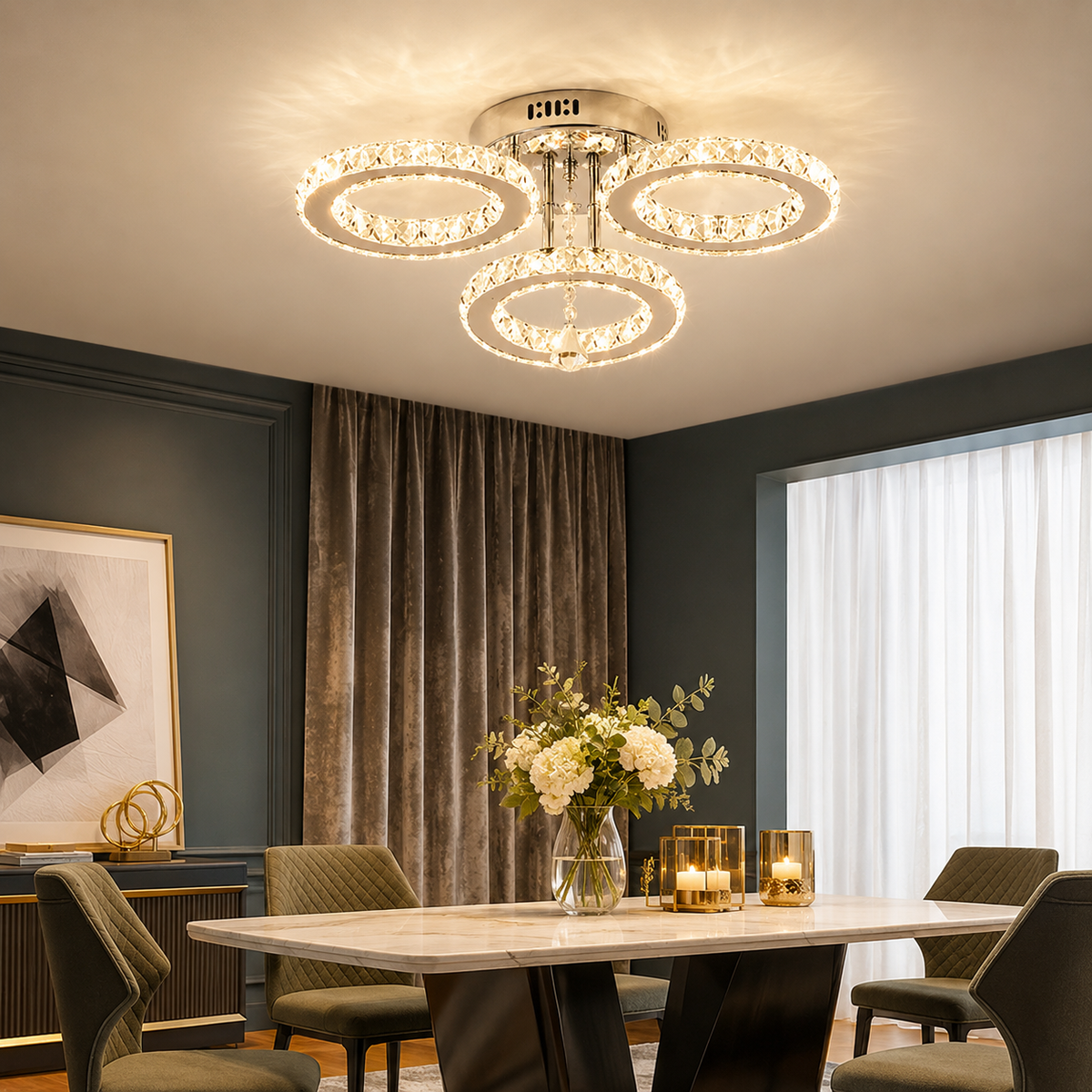 Crystal Ring LED Ceiling Light with Remote