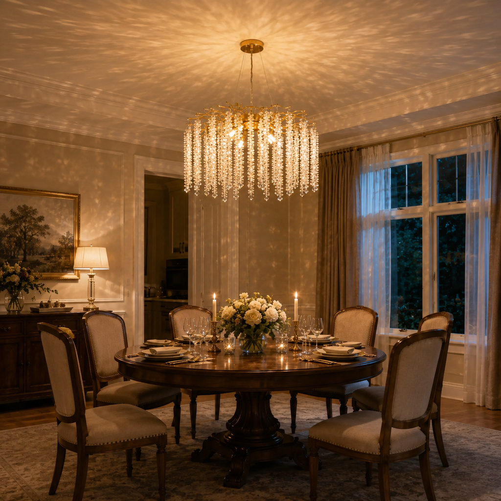 Gold Branch Waterfall Crystal Chandelier