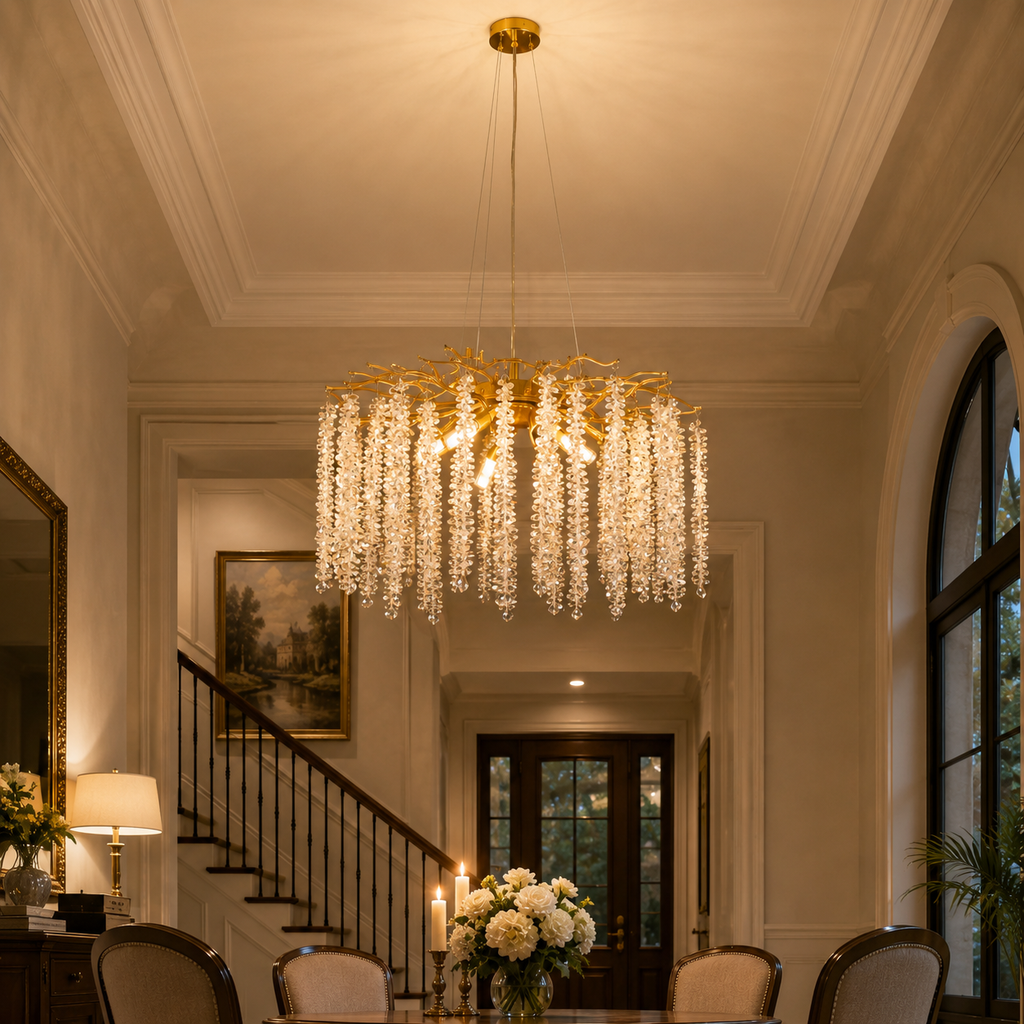 Gold Branch Waterfall Crystal Chandelier