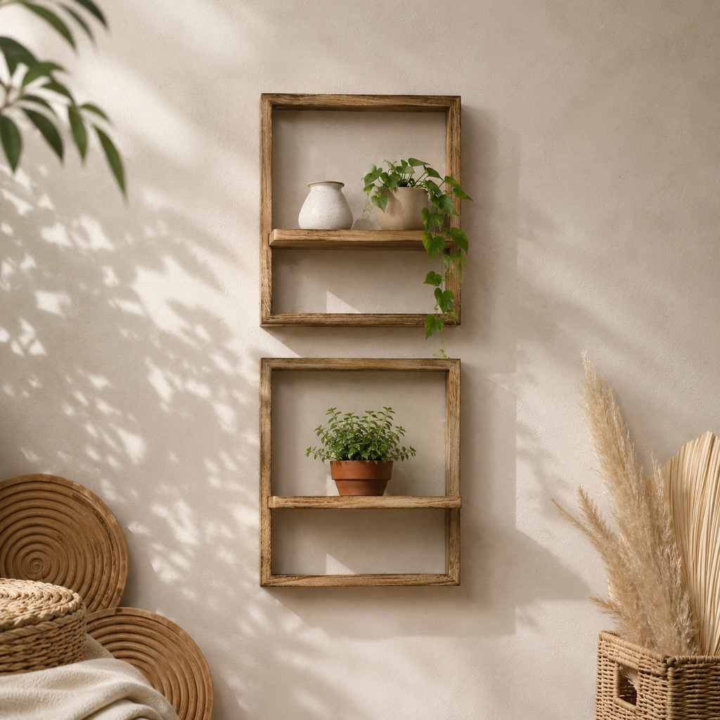 Square Wood Box Wall Shelves (Set of 2)