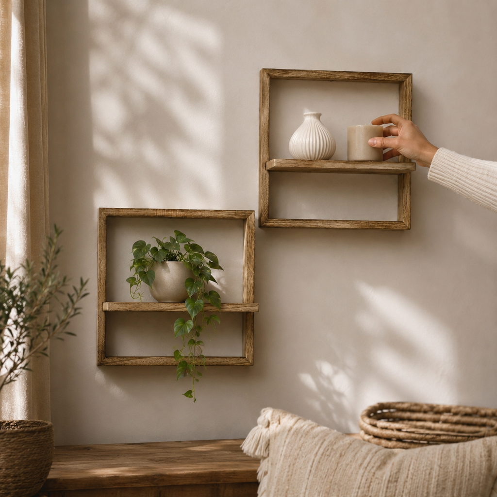 Square Wood Box Wall Shelves (Set of 2)