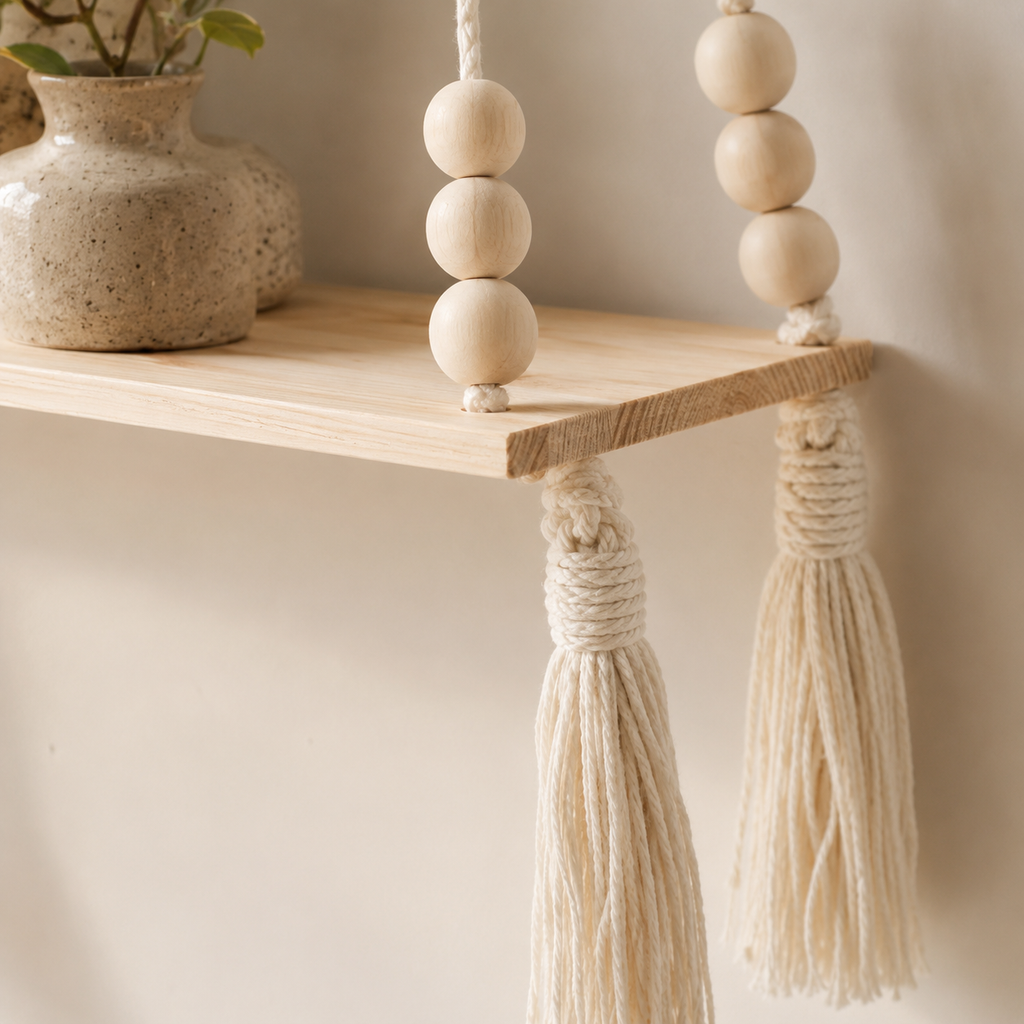 Macrame Rope Hanging Wood Shelf
