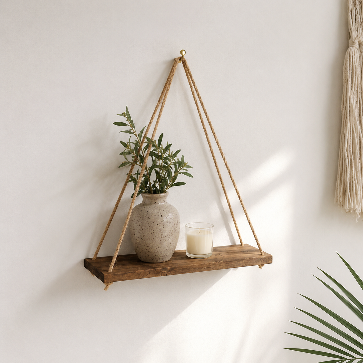 Rope Swing Wood Wall Shelf